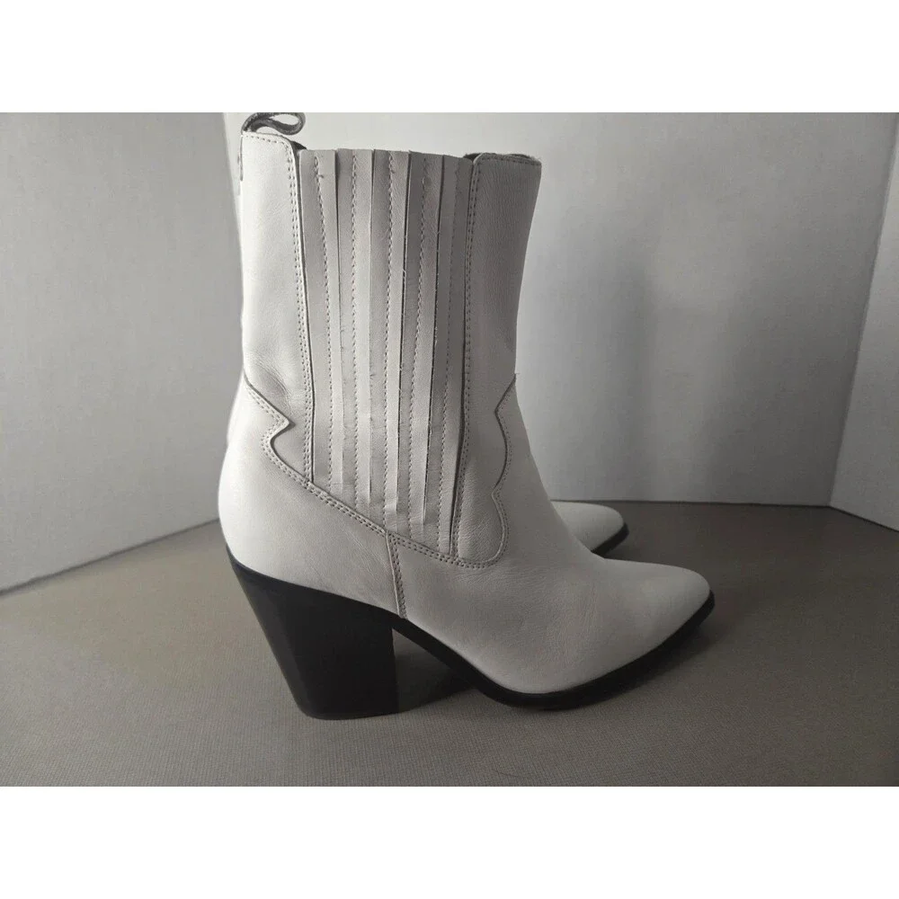 Aldo White Pointed-Toe Mid-Calf Western Heeled Cowboy Boots EUC Size 10